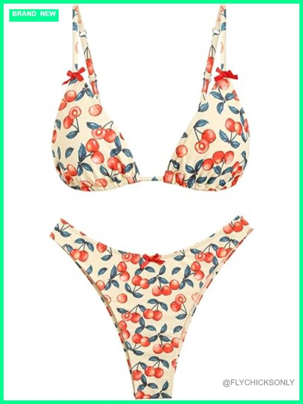 Two Piece Swimsuits Bikini Set Triangle Thong with Bows Adjustable Straps